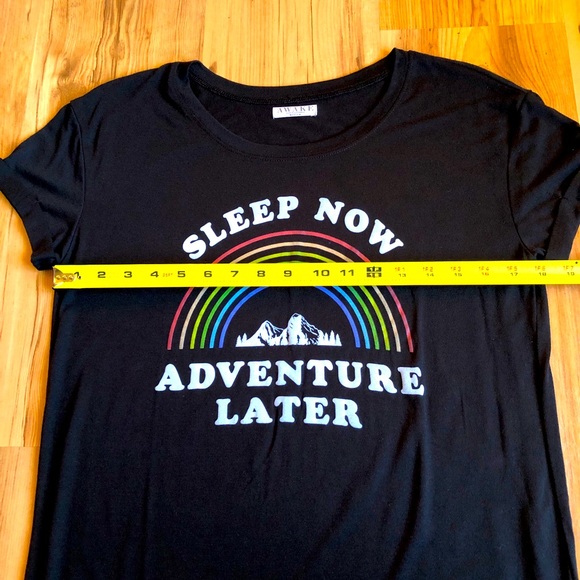 NEW AWAKE Graphic Tee Shirt SLEEP NOW ADVENTURE LATER Black Medium Women’s NWOT - Picture 7 of 13